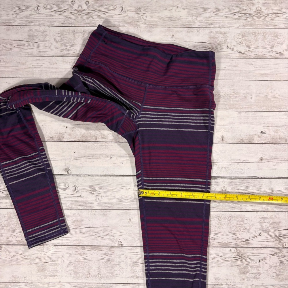 Athleta Striped High Rise Leggings Purple Burgundy Grey Small 349333-01 FA16 - Picture 9 of 11